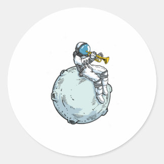 Astronaut Playing Trumpet Music Trumpet Lover Gift Classic Round Sticker