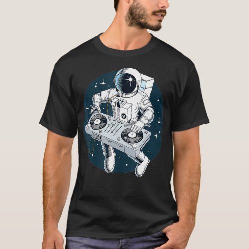 Astronaut Playing Turntables DJ in Space Stars T_Shirt