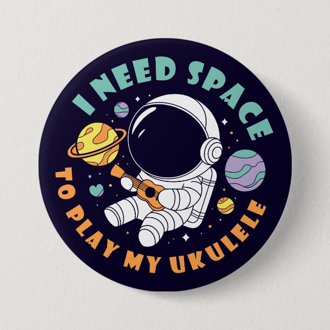 Astronaut Playing Ukulele in Space Button (Front)