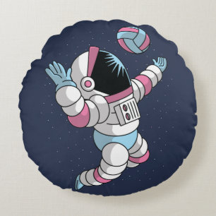 Astronaut Playing Volleyball in Space Round Pillow