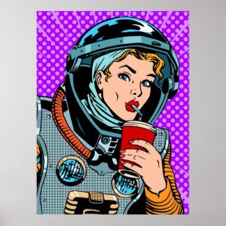 Astronaut Pop Art Girl Hipster Poster