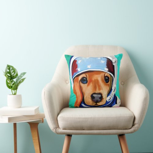 Astronaut puppy painting throw pillow