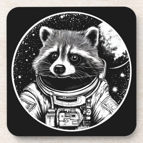 Astronaut raccoon beverage coaster