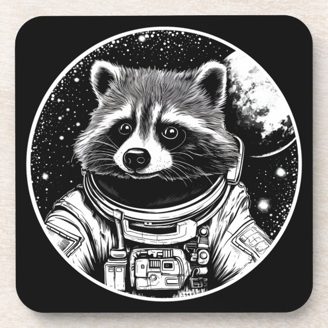 Astronaut raccoon beverage coaster (Front)