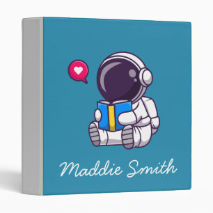 Astronaut reading book cute kids 3 ring binder