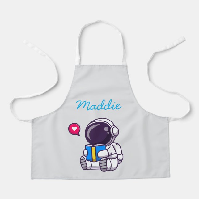Astronaut reading book cute kids apron (Front)