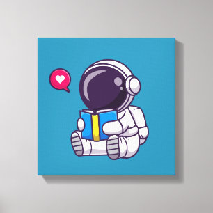 Astronaut reading book cute kids canvas print
