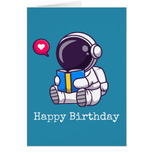 Astronaut reading book cute kids cards