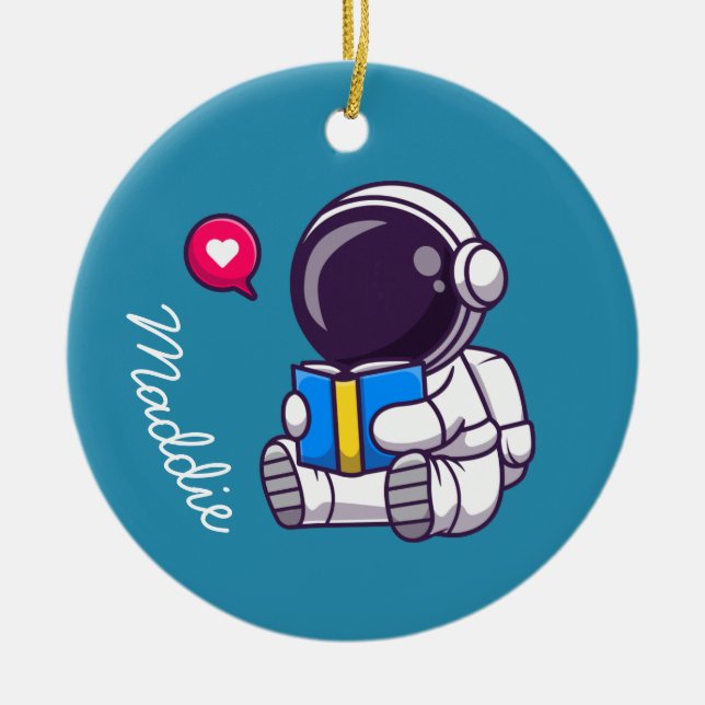 Astronaut reading book cute kids ceramic ornament (Front)