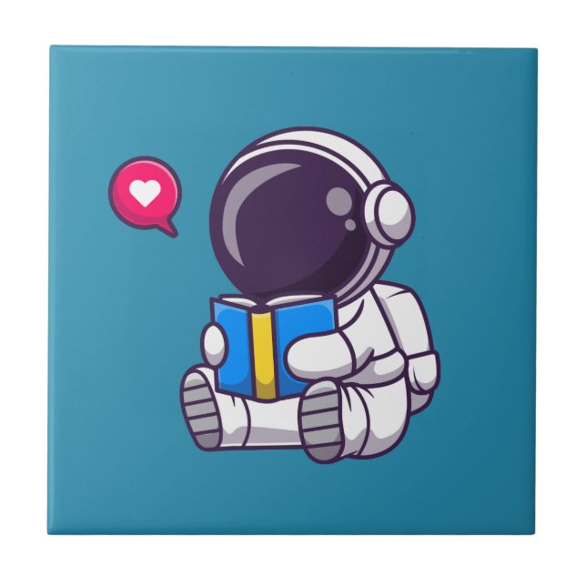 Astronaut reading book cute kids ceramic tile (Front)