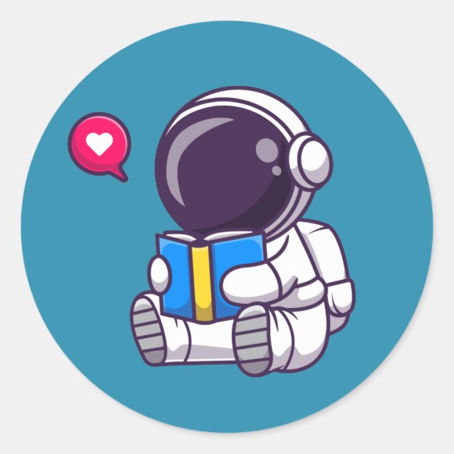 Astronaut reading book cute kids classic round sticker (Front)
