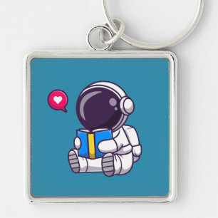 Astronaut reading book cute kids keychain