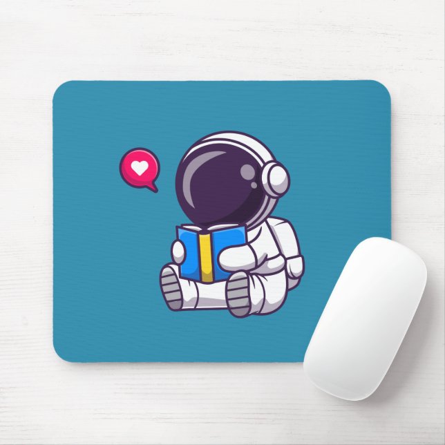 Astronaut reading book cute kids mouse pad (With Mouse)