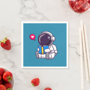 Astronaut reading book cute kids napkins