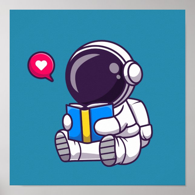 Astronaut reading book cute kids poster (Front)