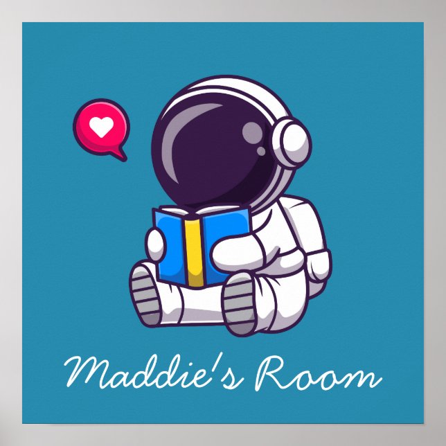 Astronaut reading book cute kids room poster (Front)