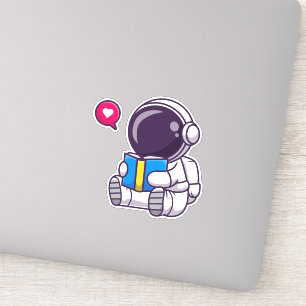 Astronaut reading book cute kids sticker