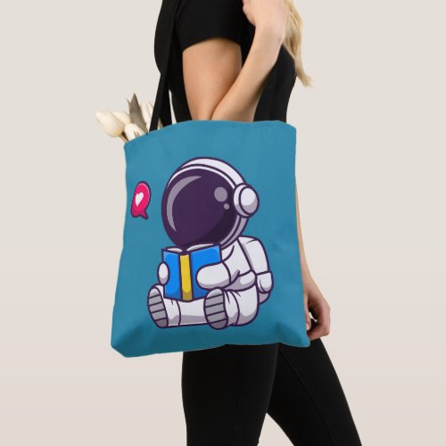 Astronaut reading book cute kids tote bag