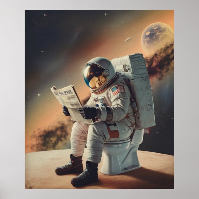 Astronaut reads the newspaper poster (Front)