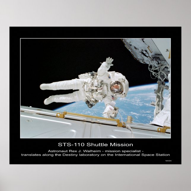 Astronaut Rex J. Walheim next to International Spa Poster (Front)