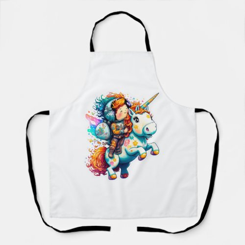 Astronaut riding a Cute Colorful Unicorn  Apron