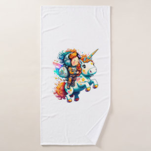 Astronaut riding a Cute Colorful Unicorn Bath Towel