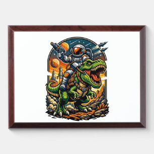 Astronaut Riding a T-Rex – Epic Space Dinosaur Award Plaque