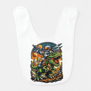 Astronaut Riding a T-Rex – Epic Space Dinosaur Baby Bib