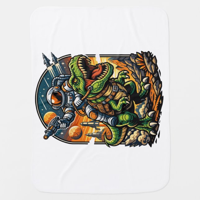 Astronaut Riding a T-Rex – Epic Space Dinosaur Baby Blanket (Front)