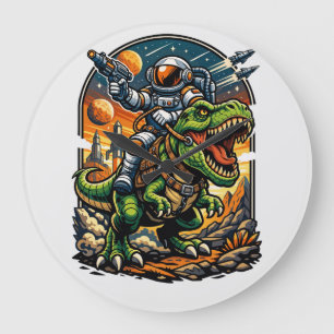 Astronaut Riding a T-Rex – Epic Space Dinosaur Large Clock