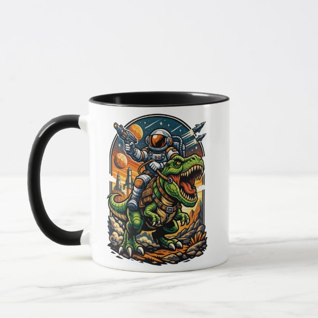 Astronaut Riding a T-Rex – Epic Space Dinosaur Mug (Left)