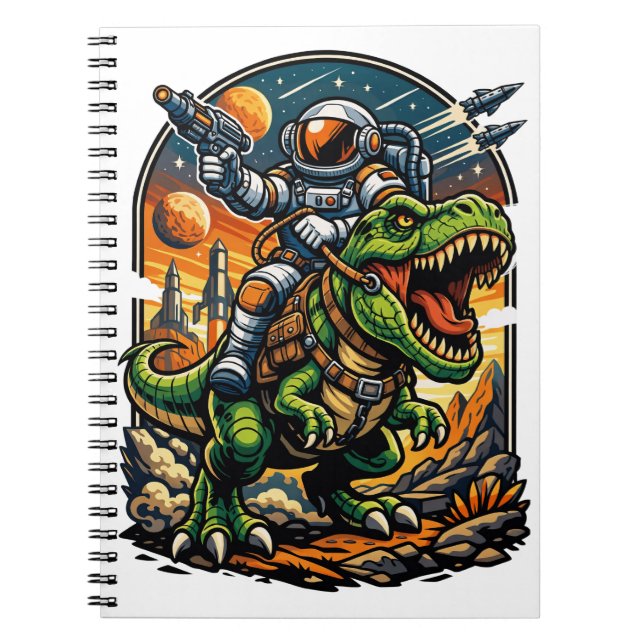 Astronaut Riding a T-Rex – Epic Space Dinosaur Notebook (Front)