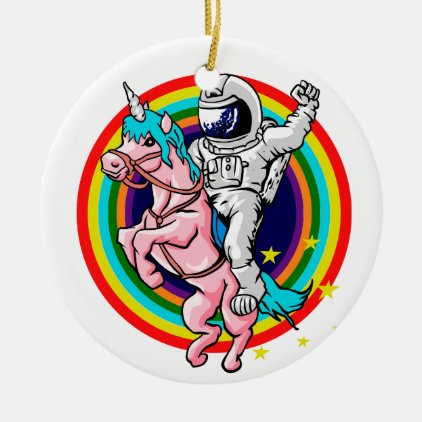 Astronaut riding a unicorn ceramic ornament