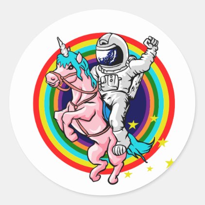 Astronaut riding a unicorn classic round sticker