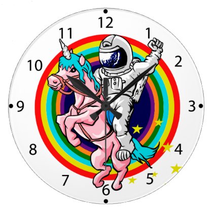 Astronaut riding a unicorn large clock