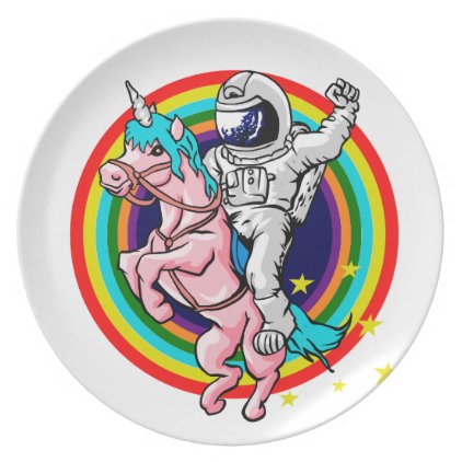 Astronaut riding a unicorn melamine plate