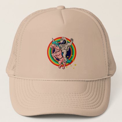Astronaut riding a unicorn trucker hat