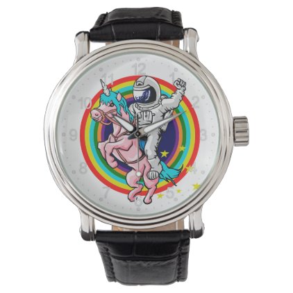 Astronaut riding a unicorn wrist watch