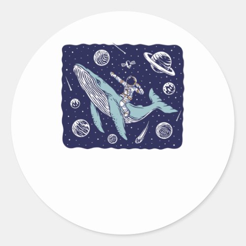 Astronaut riding a whale classic round sticker