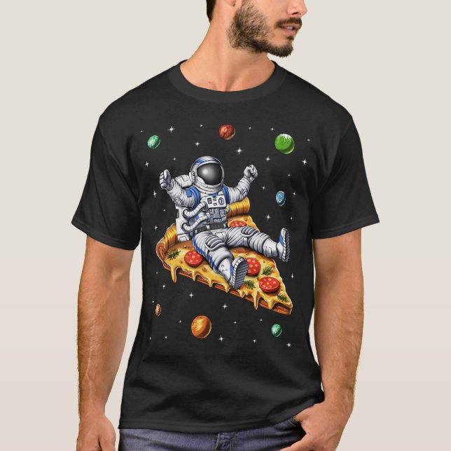 Astronaut Riding Pizza Slice T-Shirt (Front)