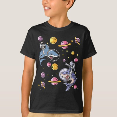 Astronaut riding Sharks in Space Funny Galaxy T_Shirt