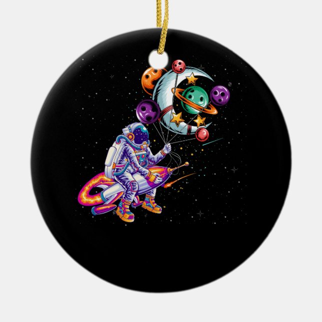 Astronaut Riding spaceship Planets In Hand Art Out Ceramic Ornament (Front)