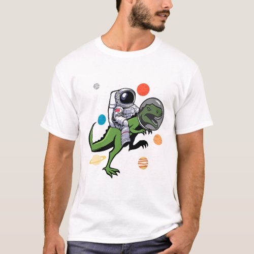 Astronaut Riding T Rex Dinosaur Astro Space T_Shirt