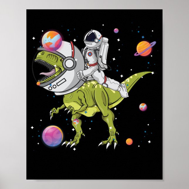 Astronaut Riding T-Rex Dinosaur Astro T-Rex Poster (Front)