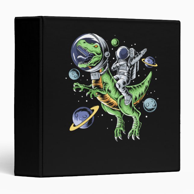 Astronaut Riding T-Rex Dinosaur Astro T-Rex Space 3 Ring Binder (Front/Spine)