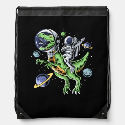 Astronaut Riding T_Rex Dinosaur Astro T_Rex Space Drawstring Bag