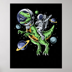 Astronaut Riding T-Rex Dinosaur Astro T-Rex Space Poster