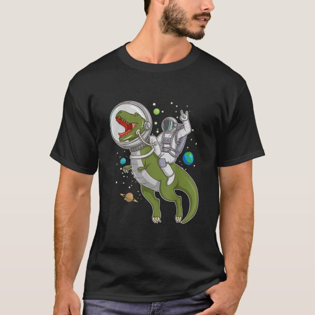 Astronaut Riding T-Rex Dinosaur Astro T-Rex Space  T-Shirt (Front)