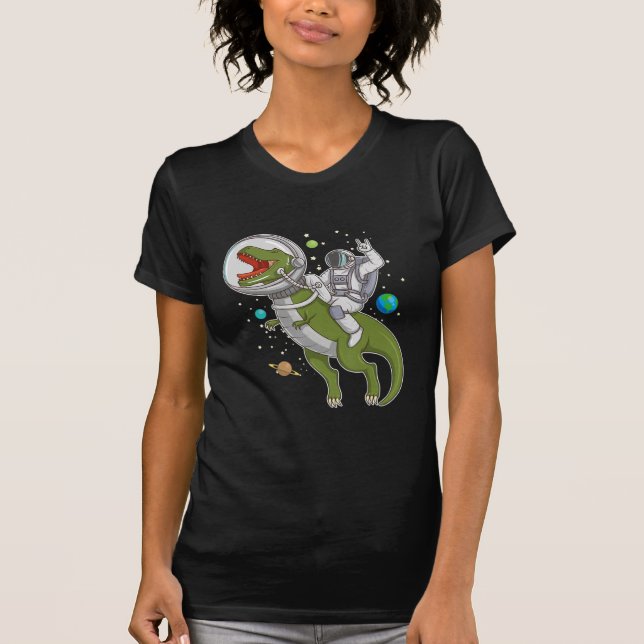 Astronaut Riding T-Rex Dinosaur Astro T-Rex Space T-Shirt (Front)