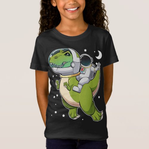 Astronaut Riding T Rex Dinosaur Space Galaxy Dino  T_Shirt